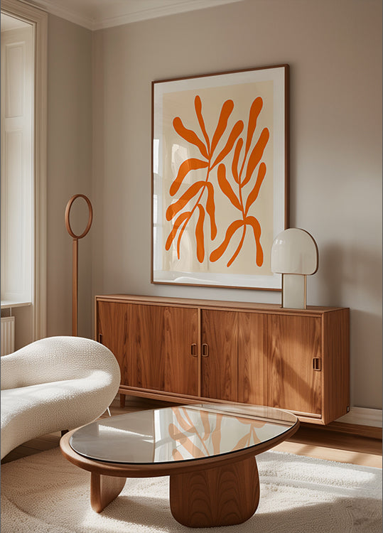 Poster mit orangefarbenen stilisierten Zweigen