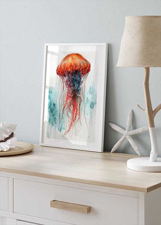 Tier-Aquarell-Kunst-Medusa-Meeresleben-Poster