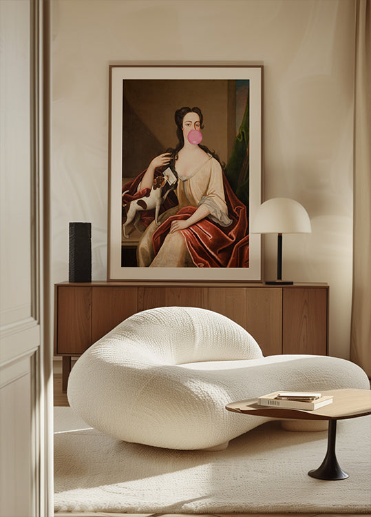 Renaissance-Kaugummi-Porträt und Hund / verändertes Kunstplakat