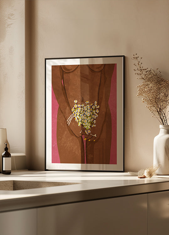 Poster mit Blumen tragen
