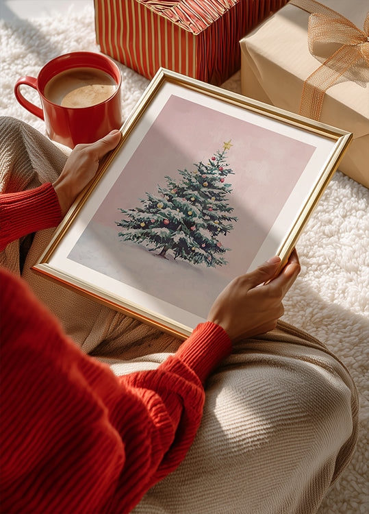 Poster mit verschneitem Weihnachtsbaum