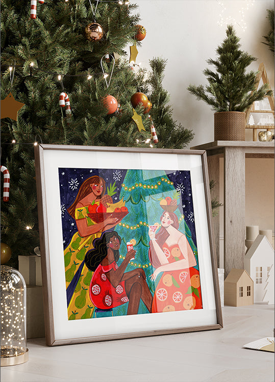 Festive Christmas fruit women Poster
