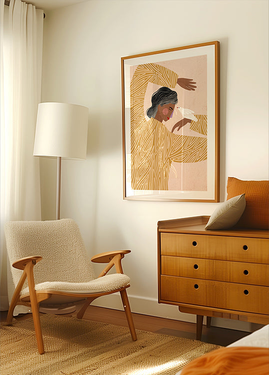 Die Frau mit einem Vogelplakat