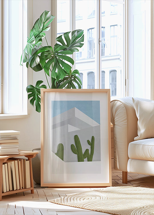 Kaktusschatten, modernes Wüstenarchitektur-Poster