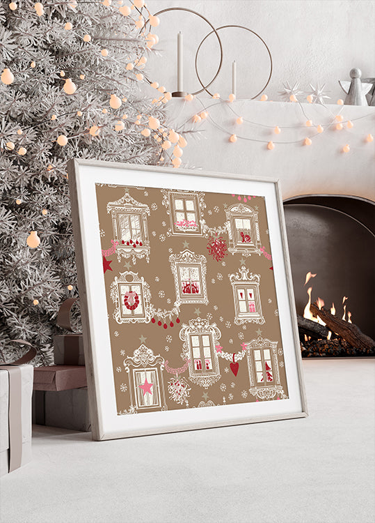 Black forest X-Mas Winter windows pattern Plakat