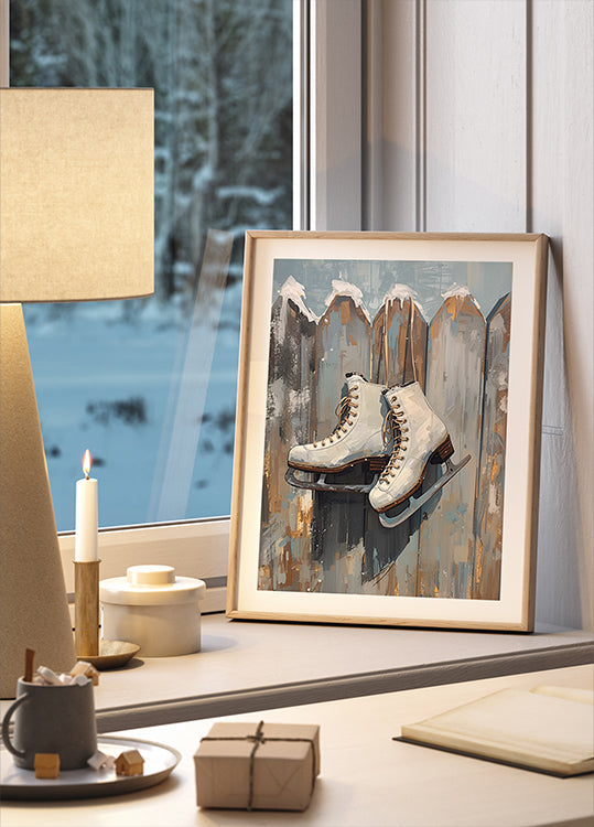 Schlittschuhe am Zaun Plakat - Posterbox