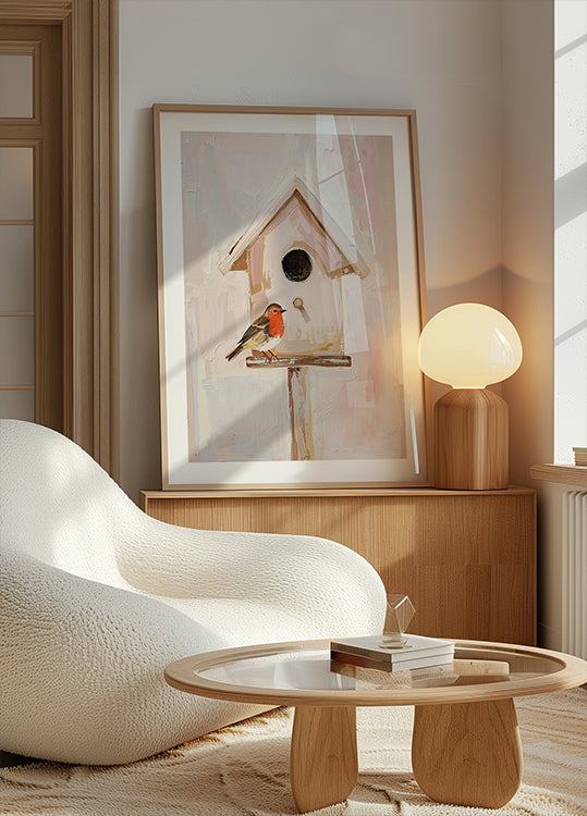 Vogelhaus mit Rotkehlchen Plakat - Posterbox