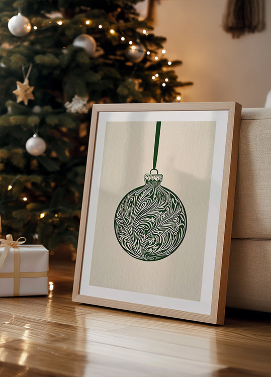 Olive Green Christmas Bauble Plakat - Posterbox