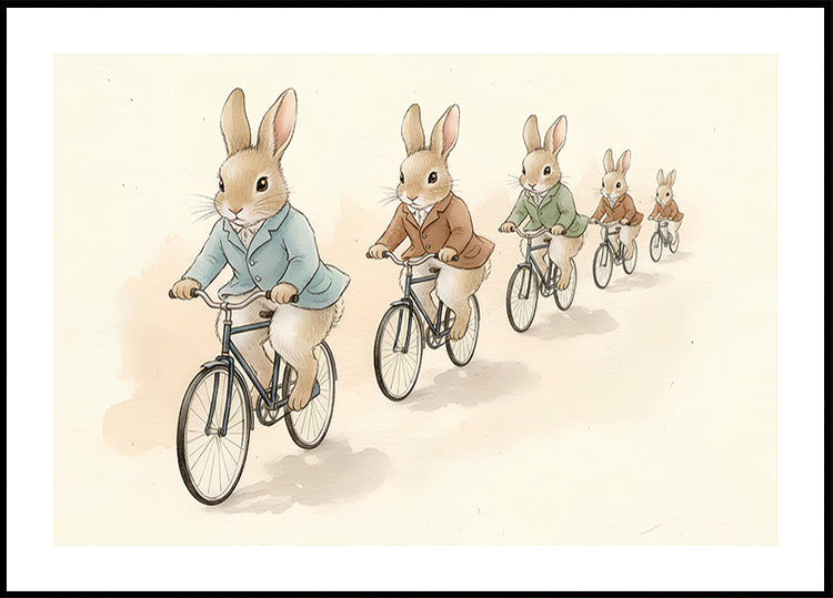 Bunny Friends on Bicycles Plakat - Posterbox