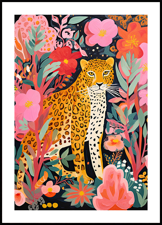 Colorful Leopard and Flowers Plakat - Posterbox.dk