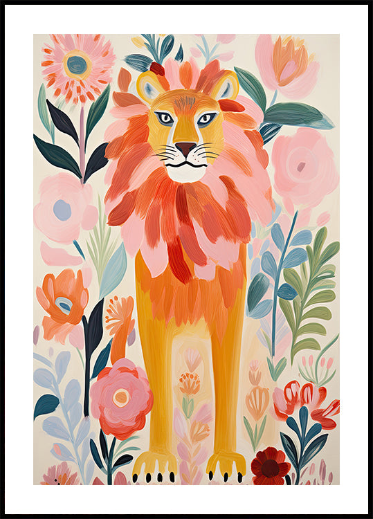 Colorful Lion In Bloom Plakat - Posterbox.dk