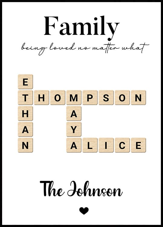 Connected Hearts, A Family Name Puzzle of Love Plakat - Posterbox.dk