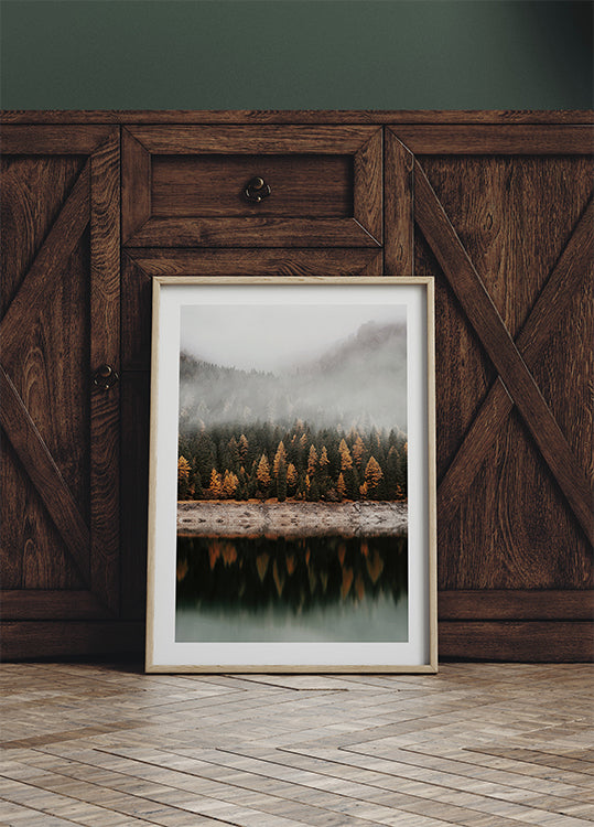 Foggy Autumn Forest Near the Lake Plakat - Posterbox.dk