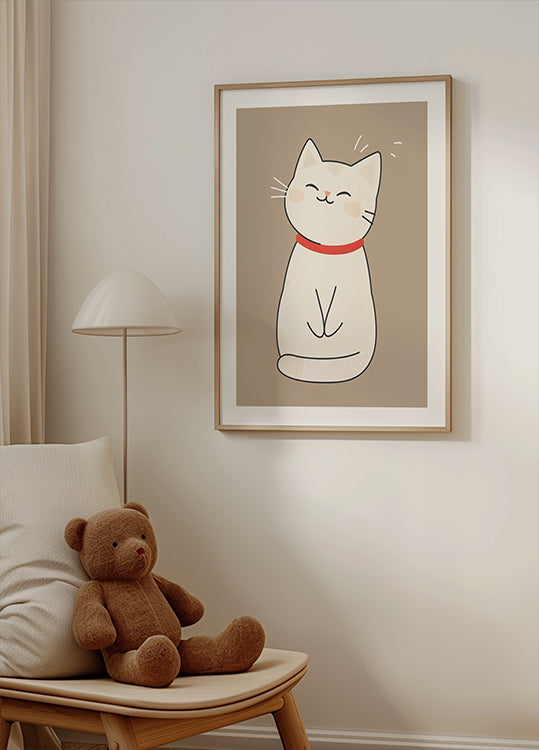 Happy White Cat Plakat - Posterbox.dk