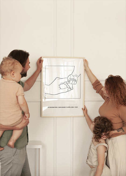 Holding Hands Birth, Minimalist Baby and Parent Line Art Plakat - Posterbox.dk