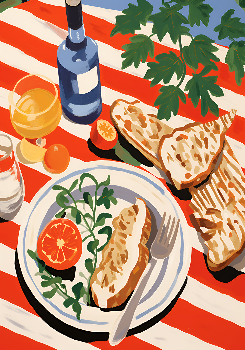 Mediterranean Brunch, Striped Tablecloth Plakat - Posterbox.dk