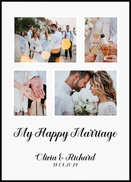 My Happy Marriage, Personalized Wedding Photo Collage Plakat - Posterbox.dk