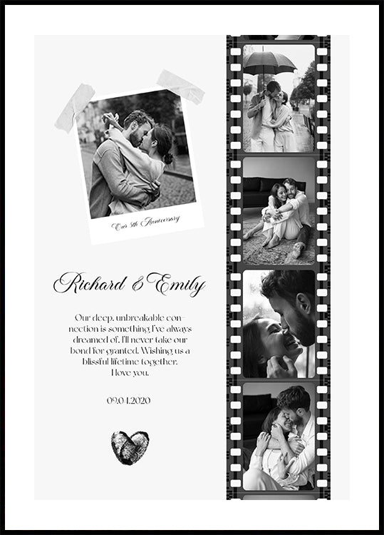 Romantic Couple, Black and White Photo Strip Plakat - Posterbox.dk