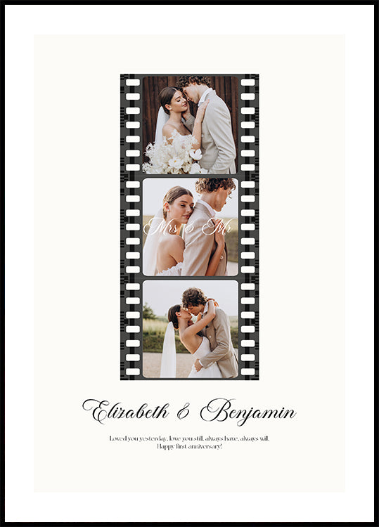 Romantic Wedding Film Strip, Mr and Mrs Plakat - Posterbox.dk