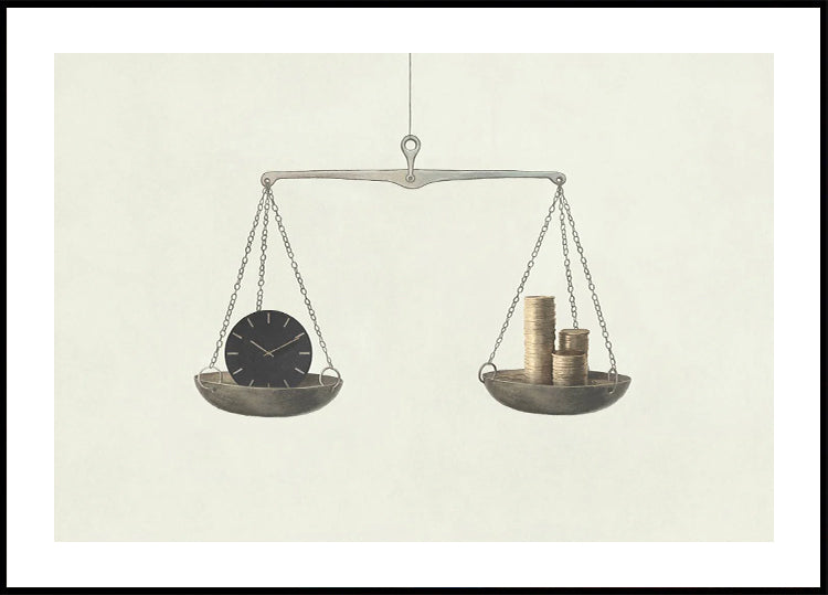 Time or Money, surreal balance scale Plakat - Posterbox.dk
