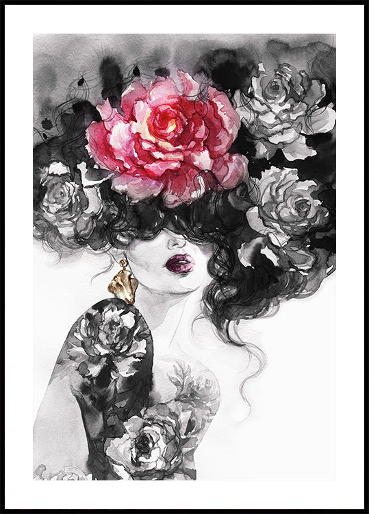 Watercolor Woman with Flowers №2 Plakat - Posterbox.dk