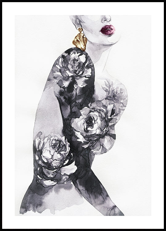 Watercolor Woman with Flowers Plakat - Posterbox.dk