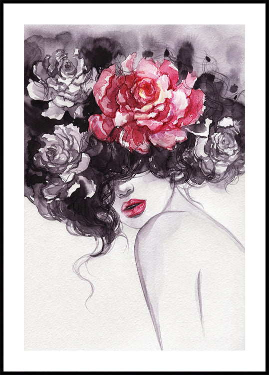 Watercolor Woman with Flowers Plakat - Posterbox.dk