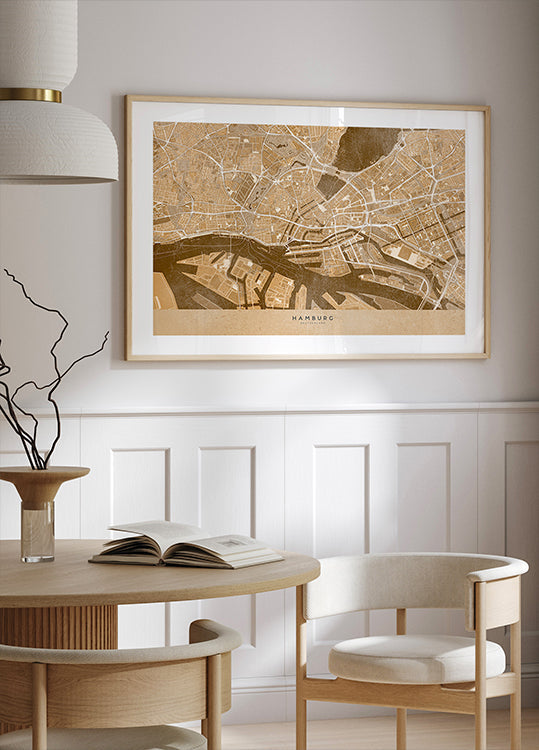 Sepia vintage map of Hamburg downtown Germany Plakat - Posterbox