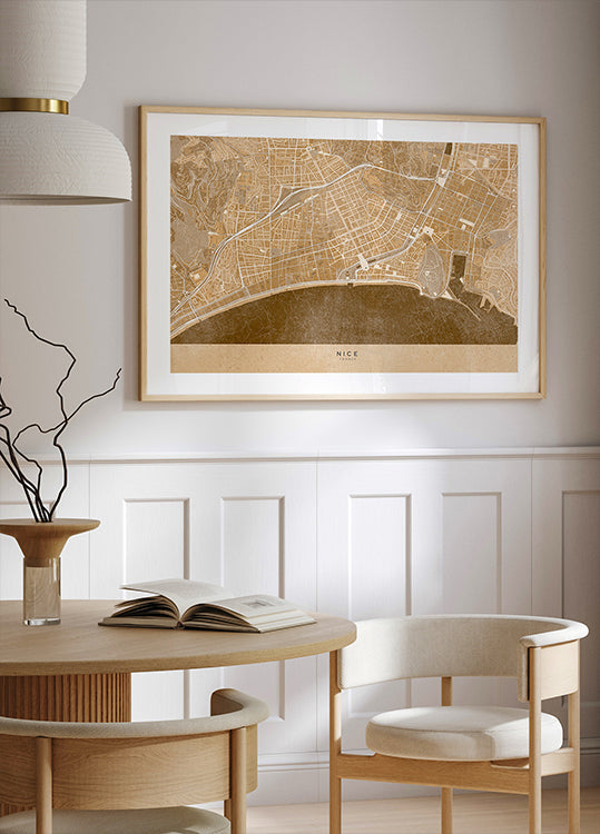 Sepia vintage map of Nice downtown France Plakat - Posterbox