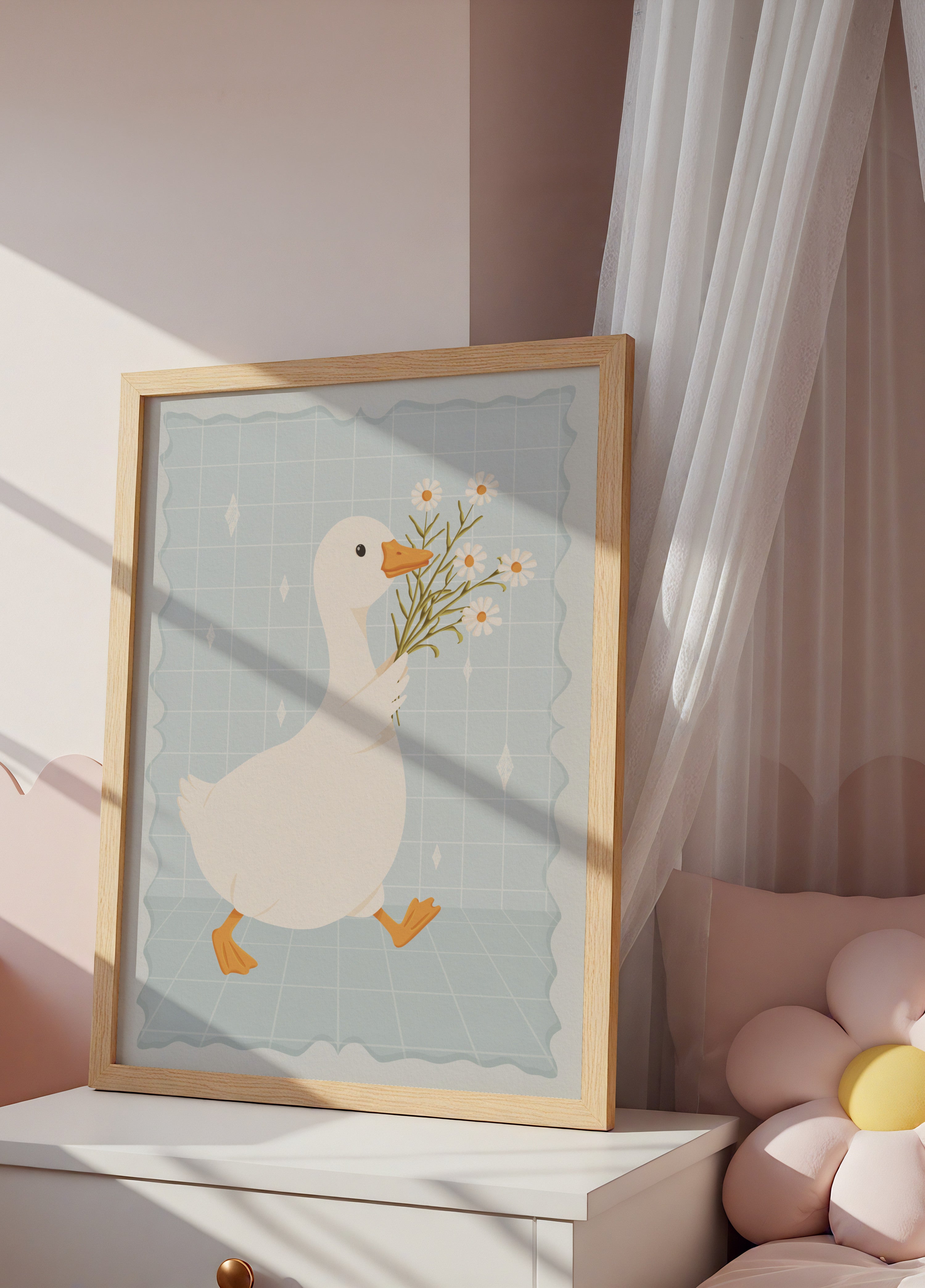 Süße Ente mit Gänseblümchen