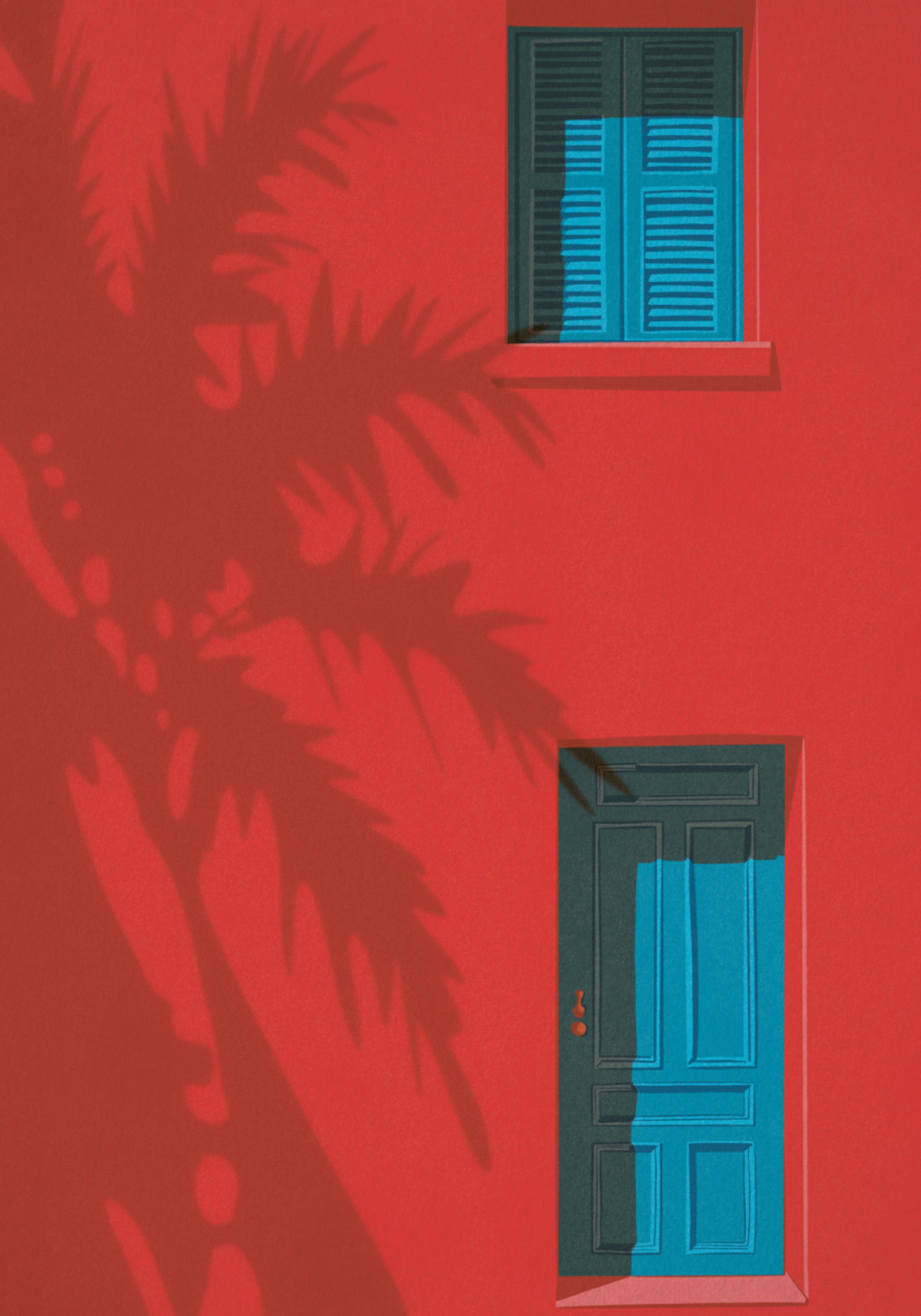Rote Wand, blaue Tür