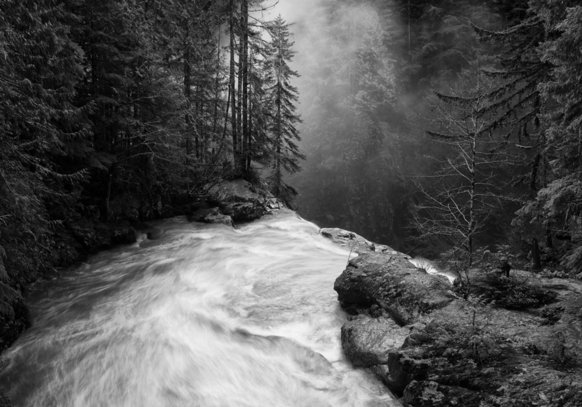 Nebliger Flussfluss