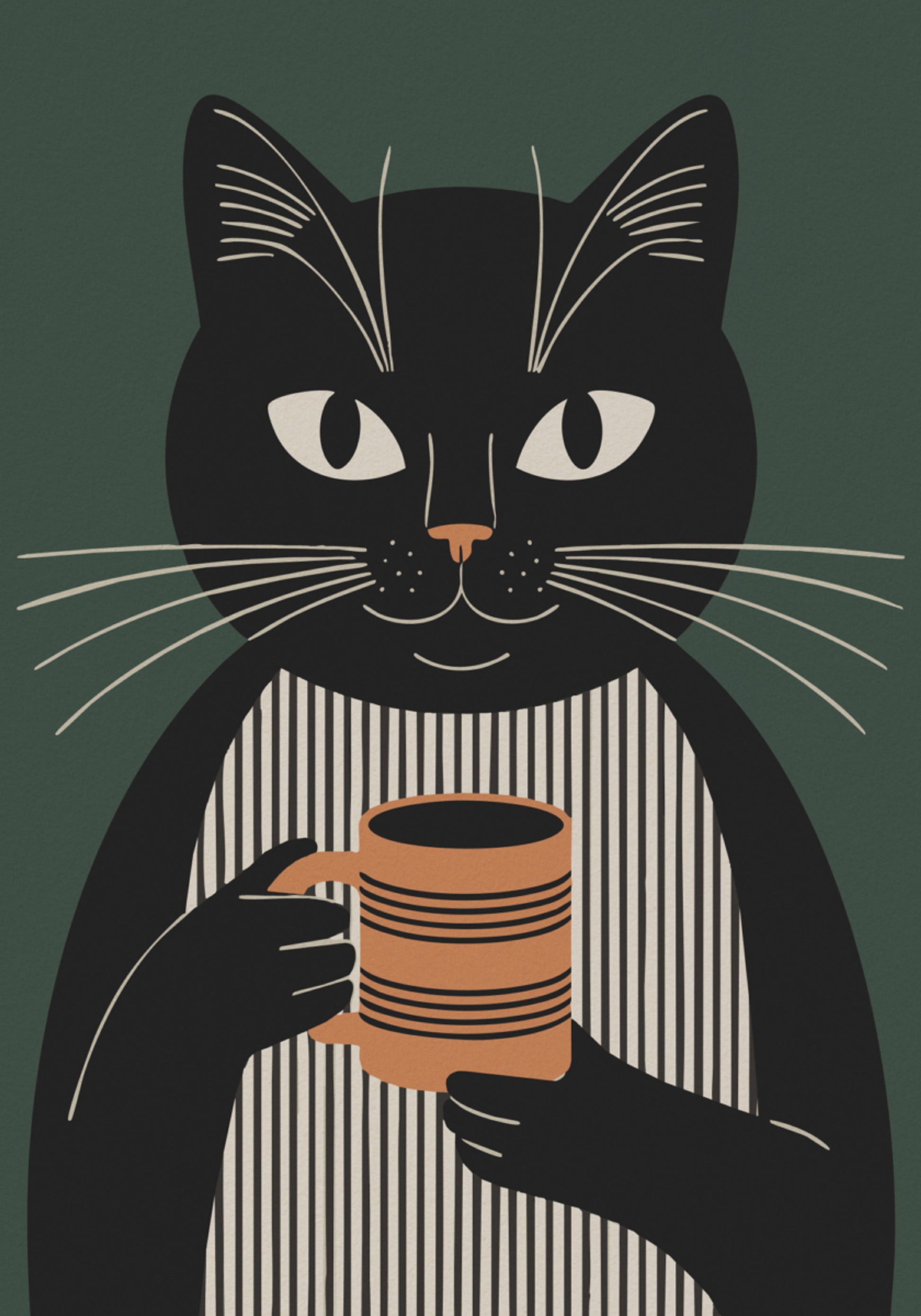Kaffeepause der schwarzen Katze