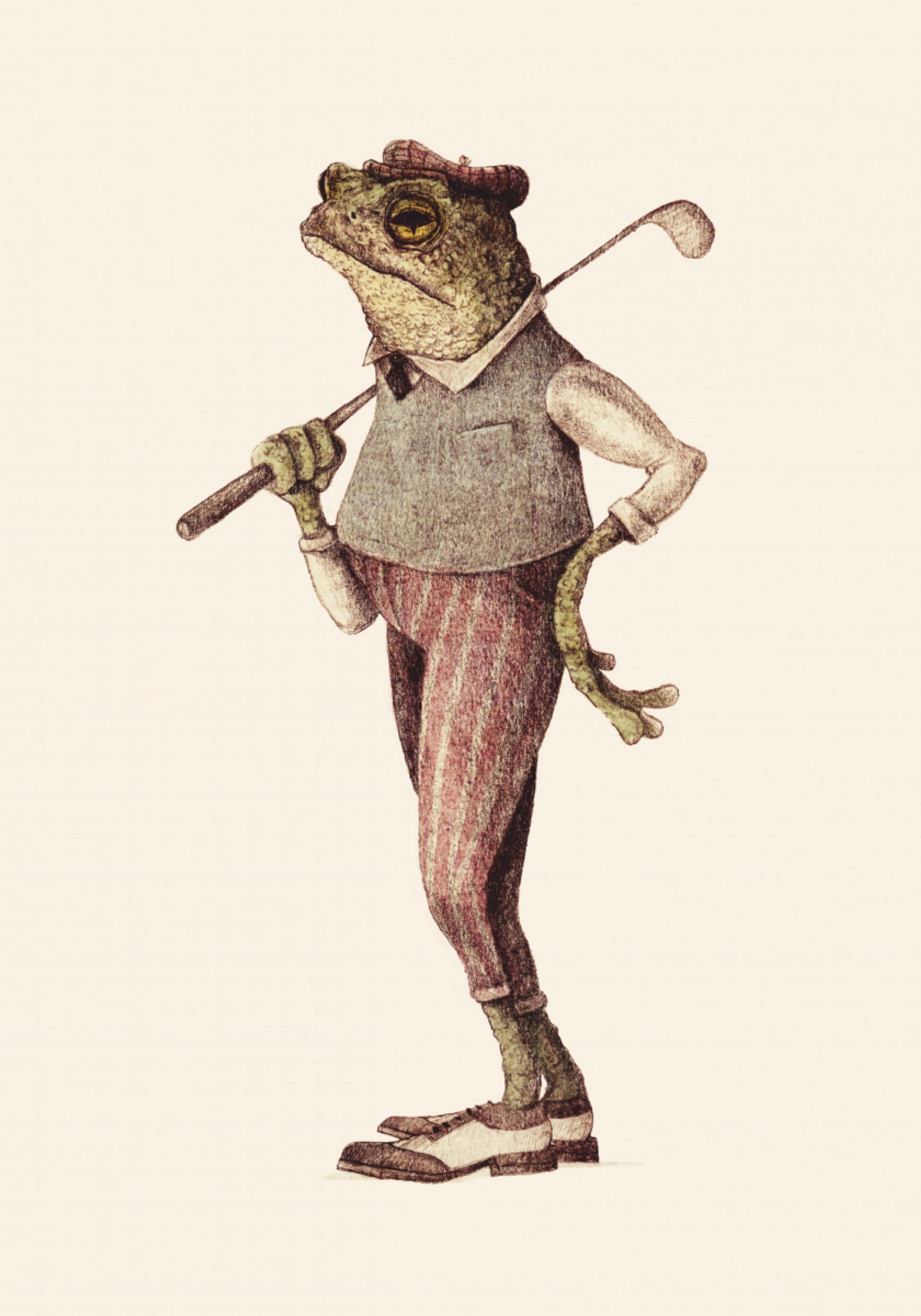 Frosch in Vintage-Golfkleidung