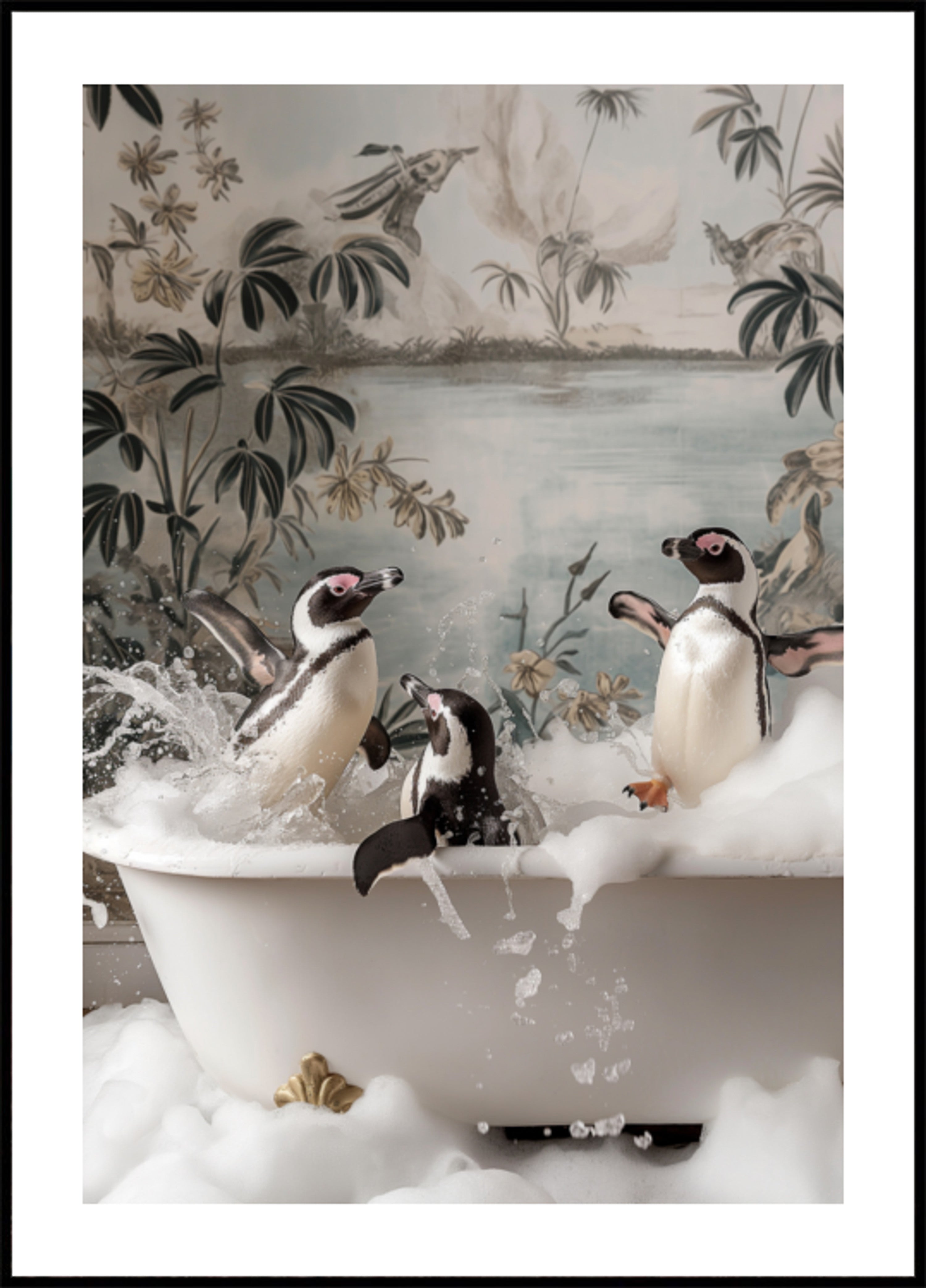 Verspieltes Pinguin-Schaumbad
