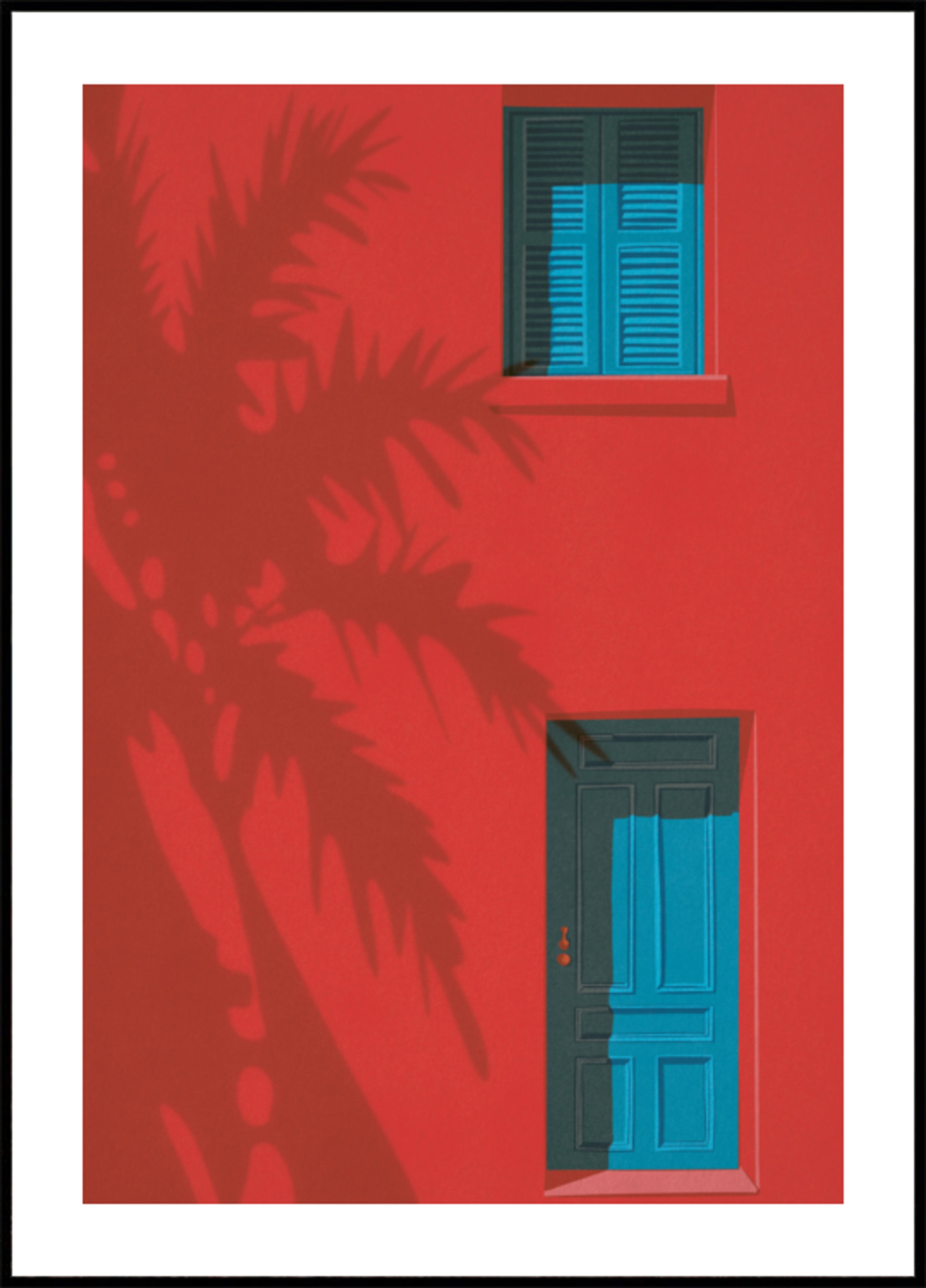 Rote Wand, blaue Tür
