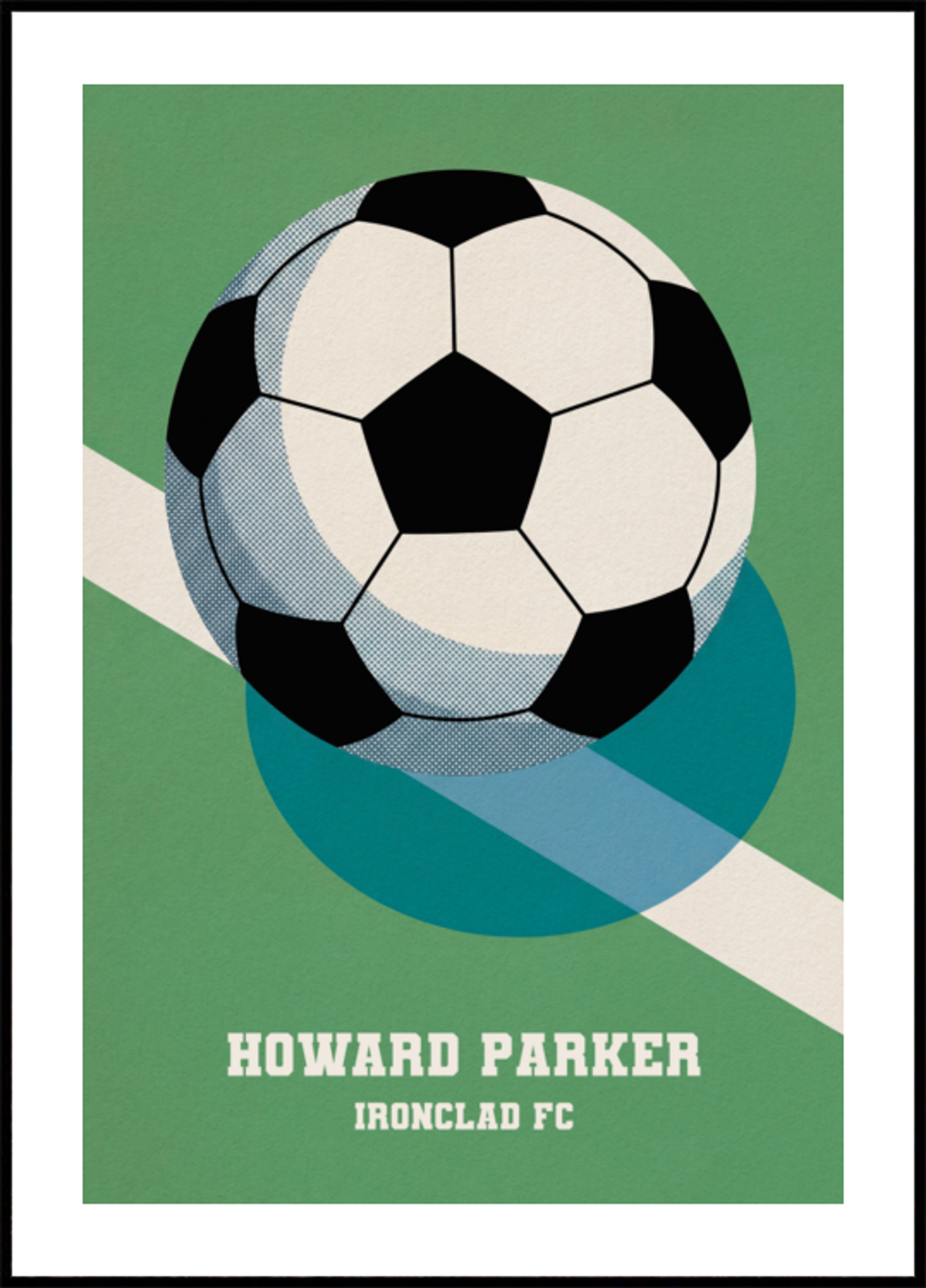Retro-Fußballplakat mit schwarz-weißem Ball