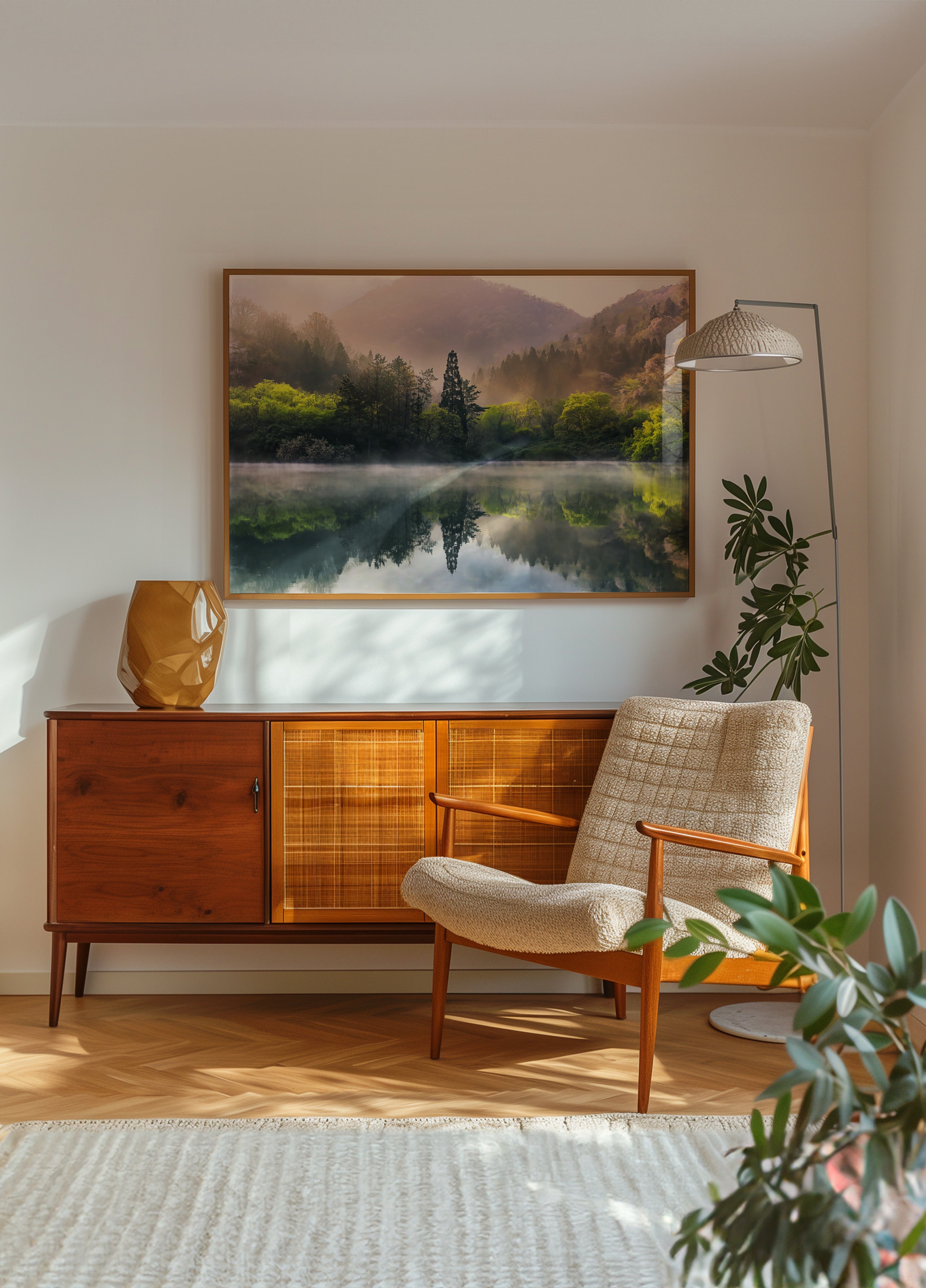 Neblige Spring Lake-Spiegelung
