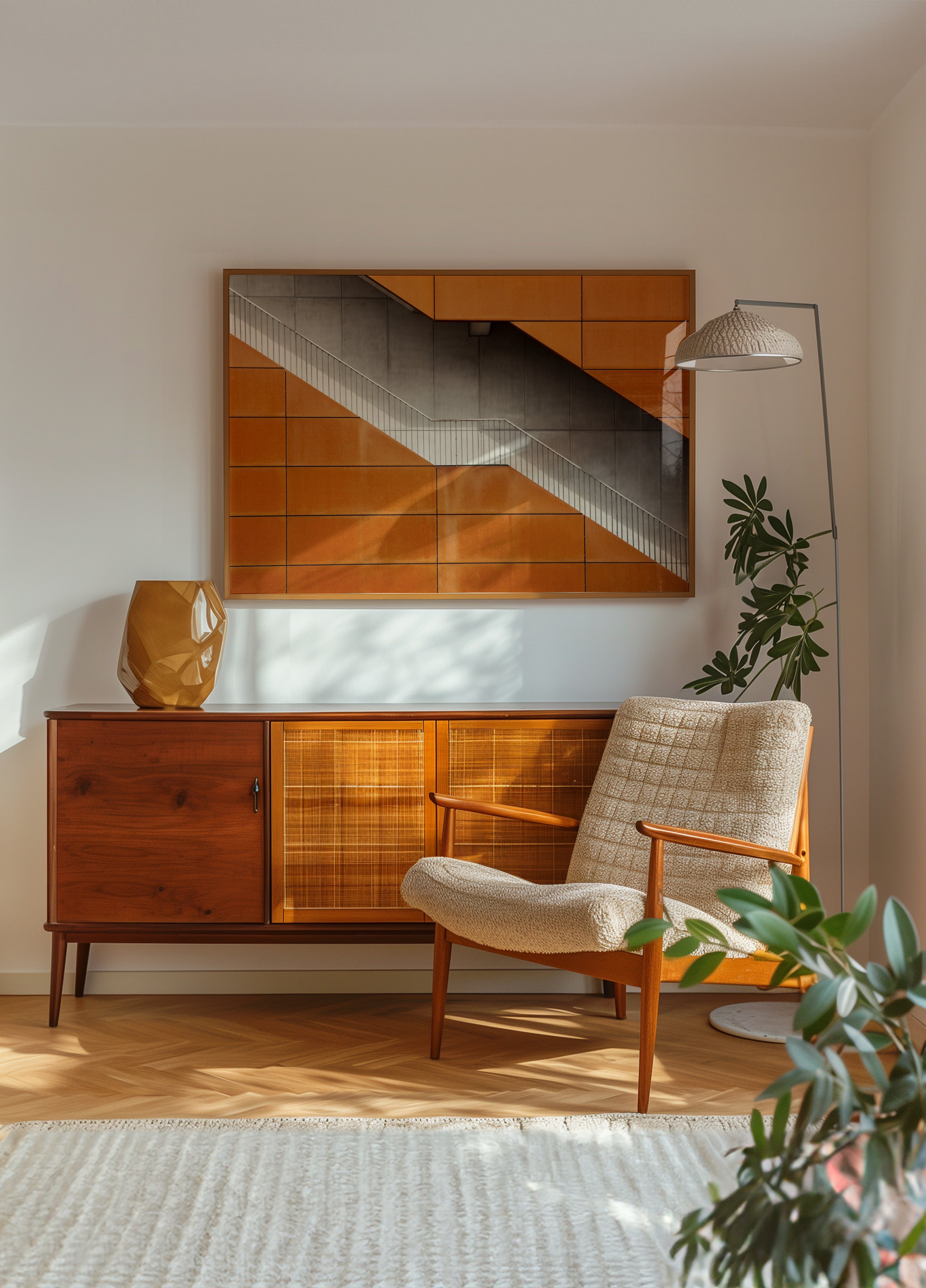 Orangefarbene Diagonaltreppe
