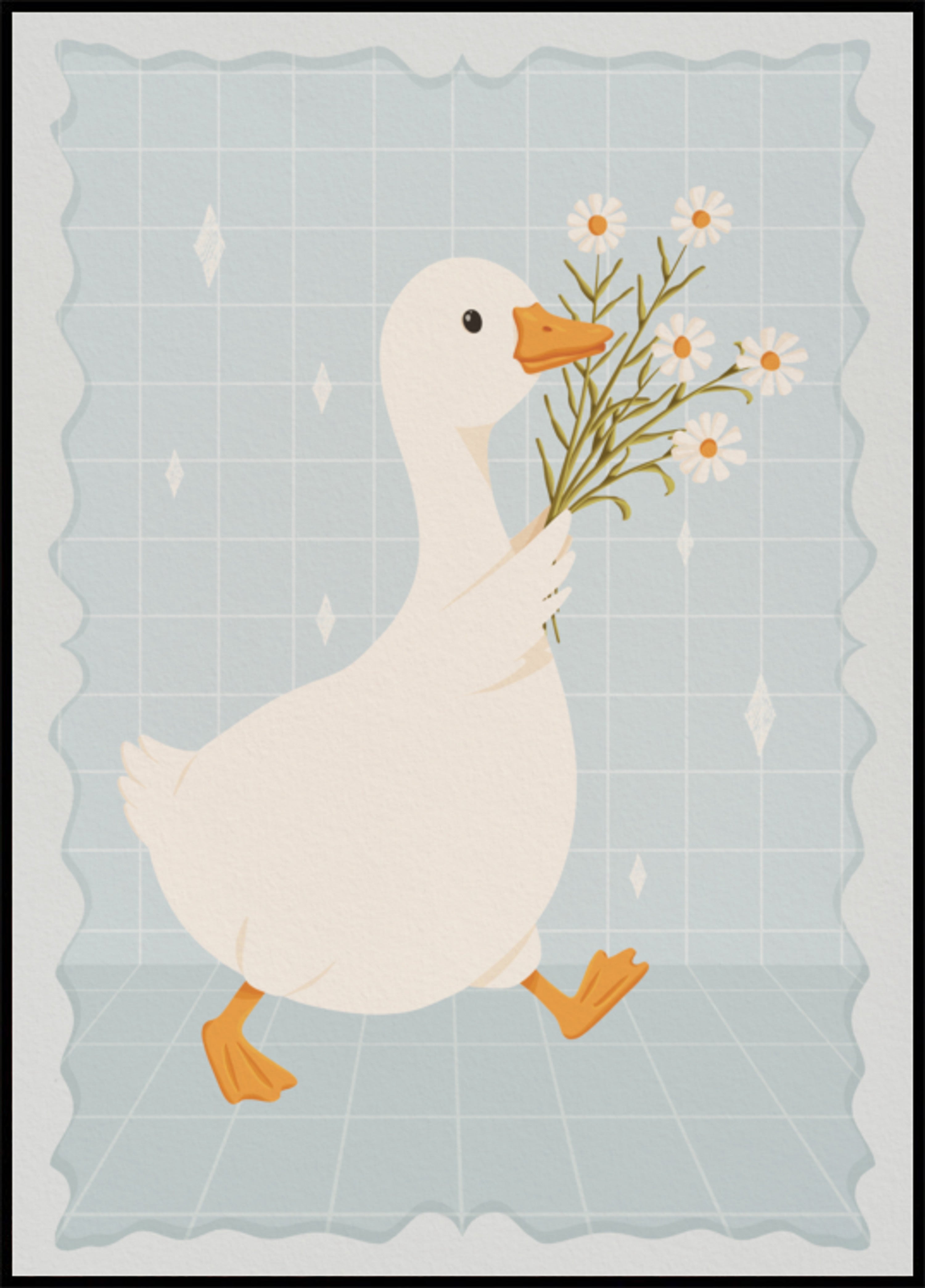 Süße Ente mit Gänseblümchen