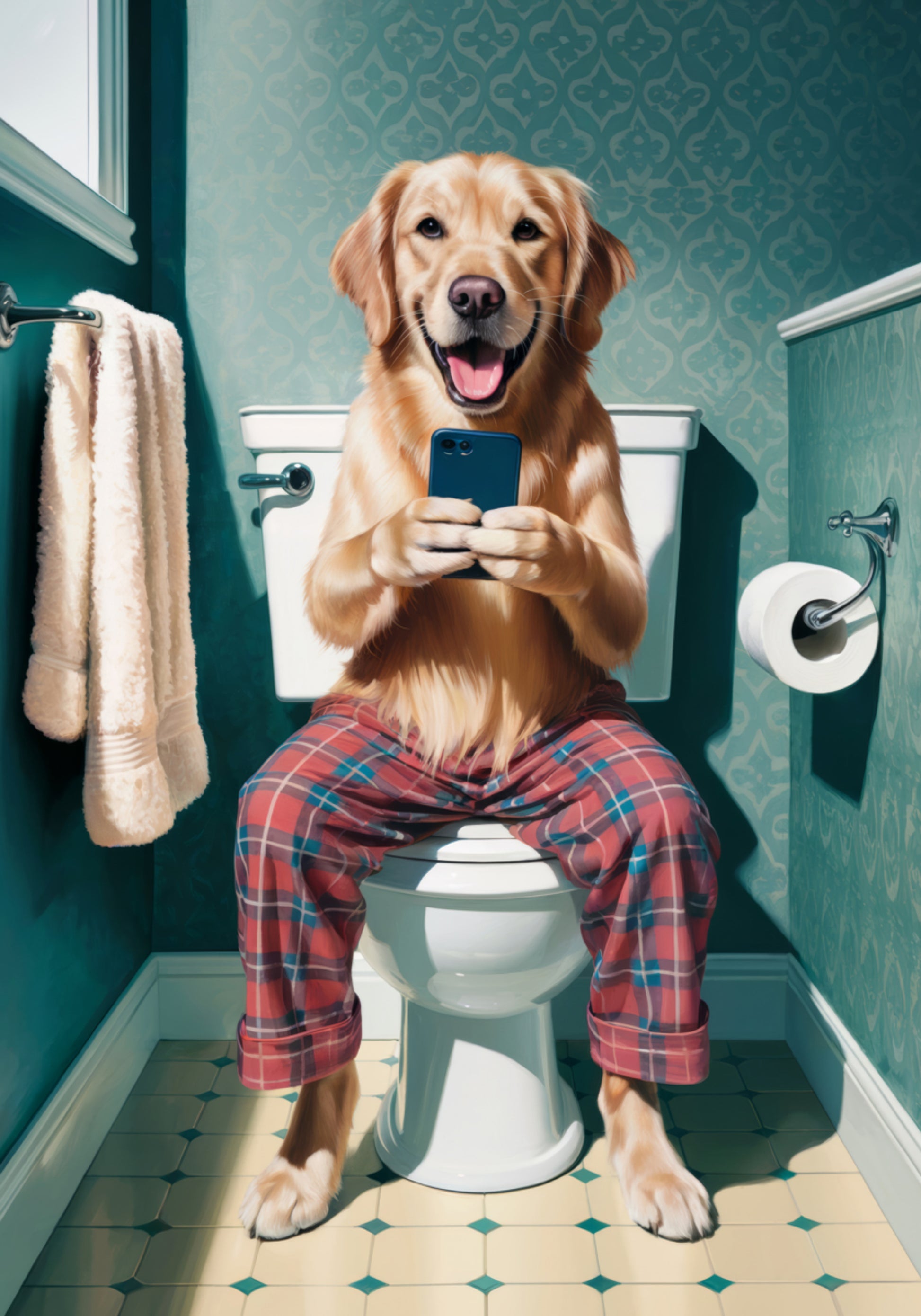 Lustiger Hund auf der Toilette