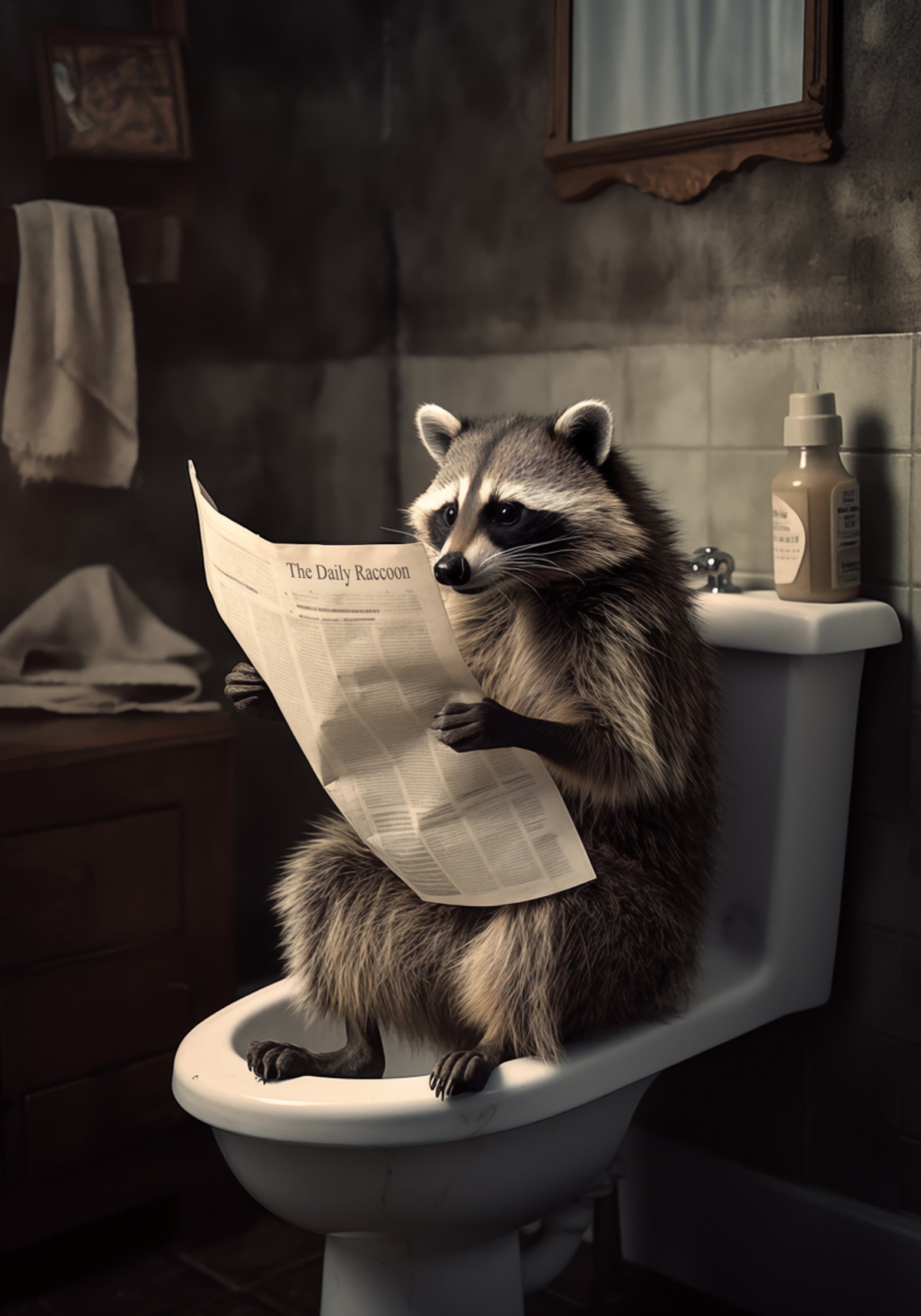 Lustiger Waschbär, der Zeitung liest